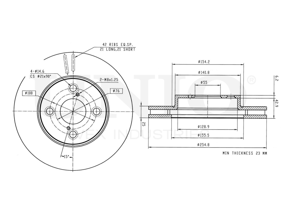 Диск тормозной передний UNIO BRD-20057