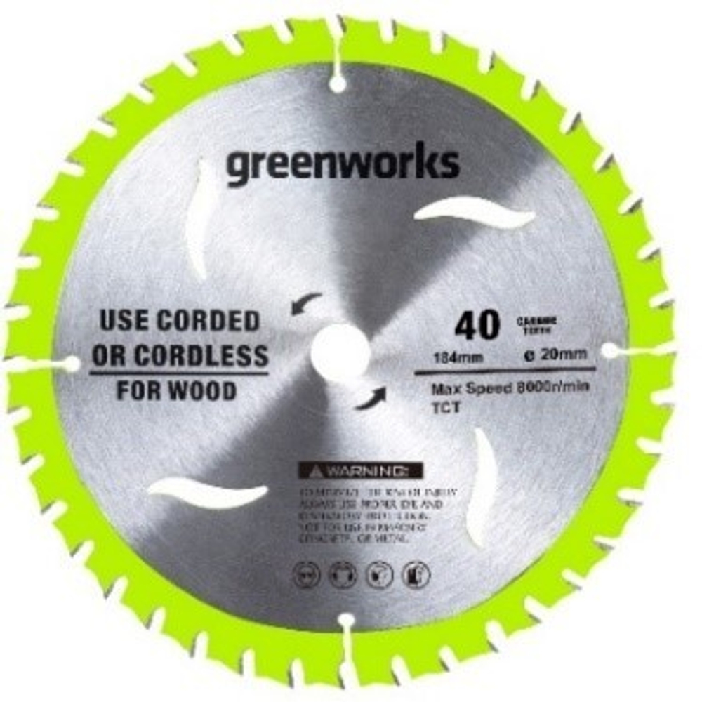 Диск пильный Greenworks 184x20 мм, 40T, по дереву для дисковой пилы (2943307)