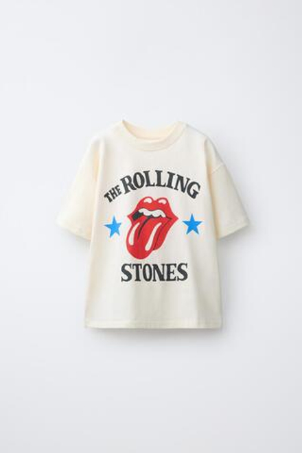 ZARA ФУТБОЛКА С ПРИНТОМ ROLLING STONES ©, ЭКРЮ