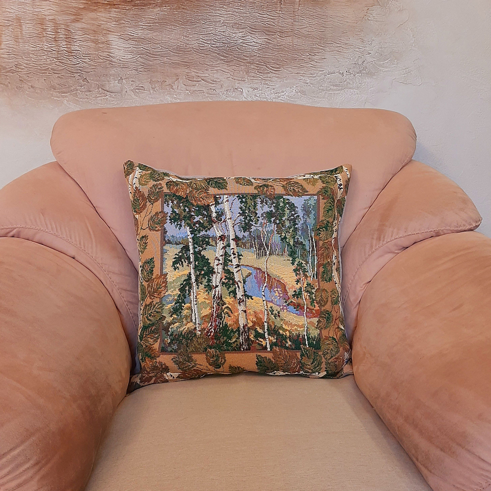 Декоративный гобеленовый чехол для интерьерной подушки Березы 47*47