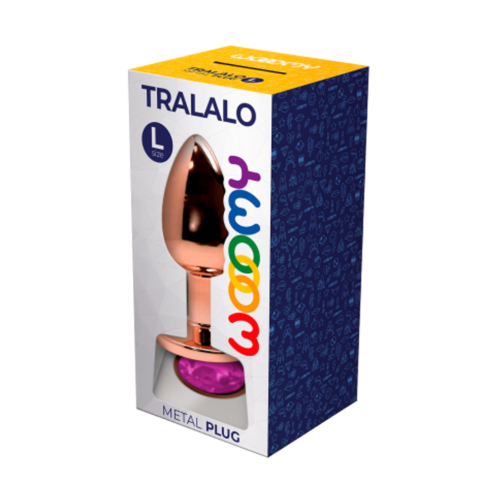Анальная пробка золотистого цвета с розовым кристаллом Tralalo от WOOOMY  (S: 7*2,8 см.)