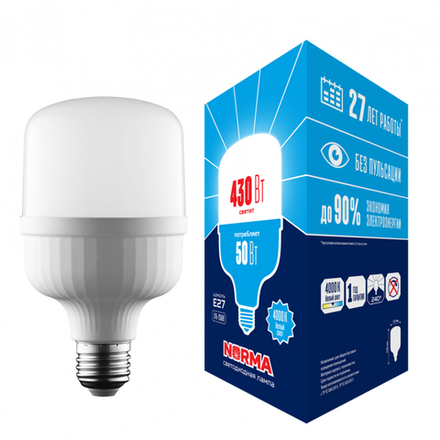 LED-M80-50W-4000K-E27-FR-NR Лампа светодиодная. матовая. Серия Norma. Белый свет 4000K. Картон. ТМ Volpe.
