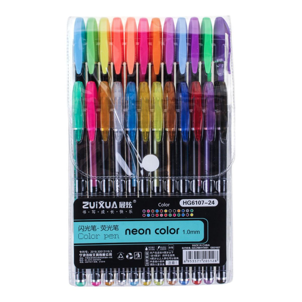 Набор гелевых ручек с блестками 1мм 24 штук в ПВХ упаковке