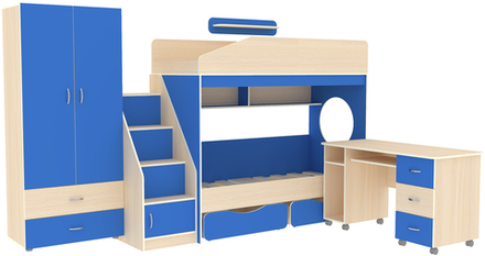 Двухъярусная кровать КарИВи Л-10.7  Дуб Молочный Светло-синий, голубой