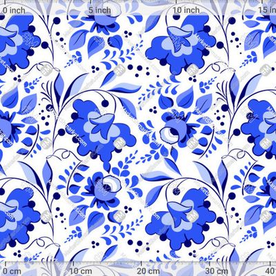 Голубые цветы гжели by Лисовая Зинаида 500 DPI