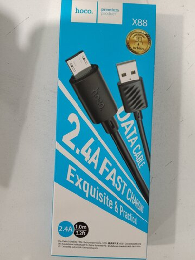 Кабель USB - микро USB HOCO X88 Gratified, 1.0м, круглый, 2.4A, черный