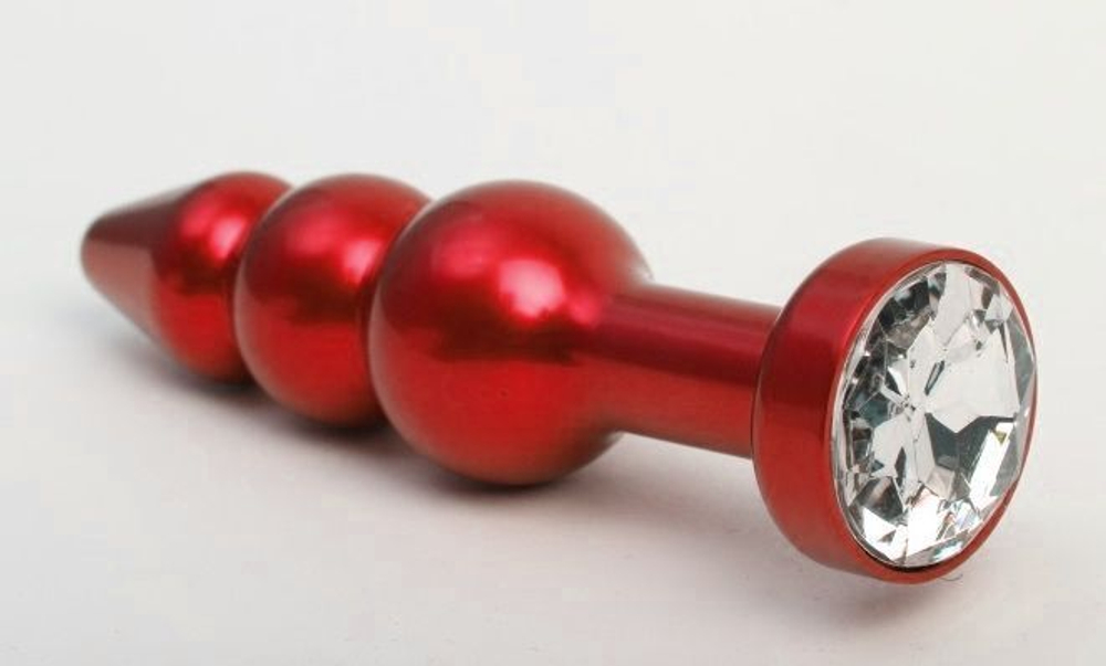 Красная анальная ёлочка с прозрачным кристаллом - 11,2 см. (Цвет: прозрачный)