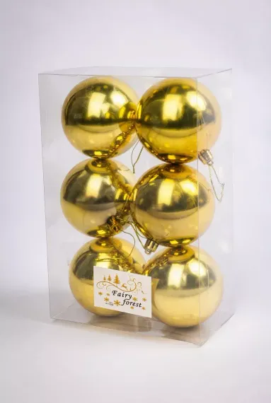 Набор пластиковых шаров Анет 80 мм., золотой глянцевый, 6 шт., ЕлкиТорг (150327)