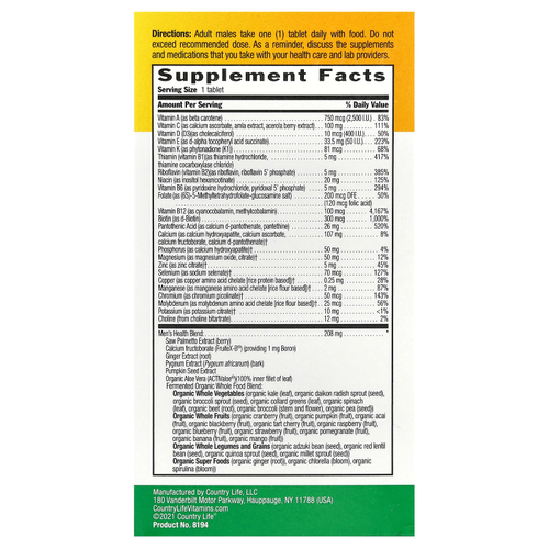 Country Life, Core Daily-1, мультивитамины для мужчин старше 50 лет, 60 таблеток