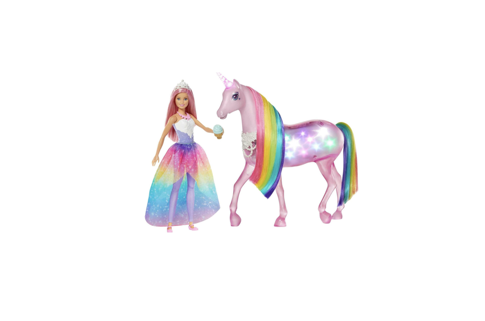 Набор куклы Barbie Dreamtopia и единорога, модная кукла с розовыми волосами и волшебный свет, игрушка-единорог с радужной гривой, подсветкой и звуками
