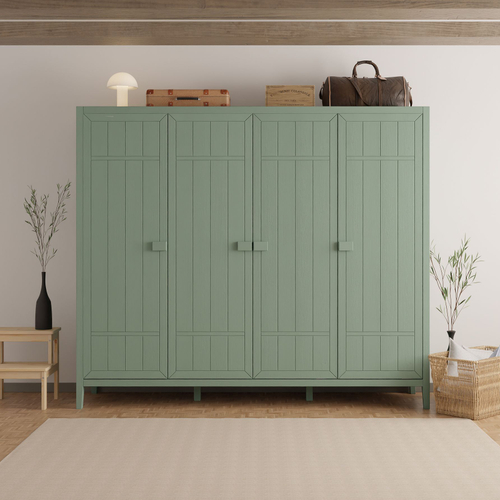 Dipriz Шкаф для одежды Карлос из сосны, 4 двери, 202х50х173, со штангами и полками, эвкалипт