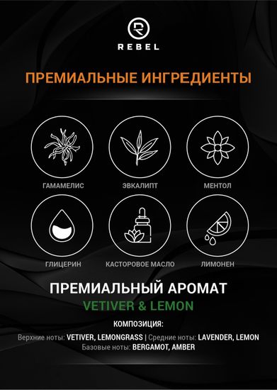 Премиальный лосьон после бритья REBEL BARBER Vetiver & Lemon 1957 200 мл
