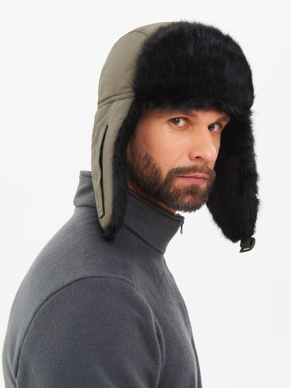 Шапка ушанка с маской Евро Норка ткань Taslan цвет Хаки