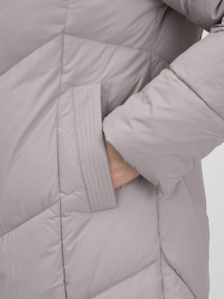 Пальто зимнее утепленное с капюшоном женское серого цвета 7628Sr
