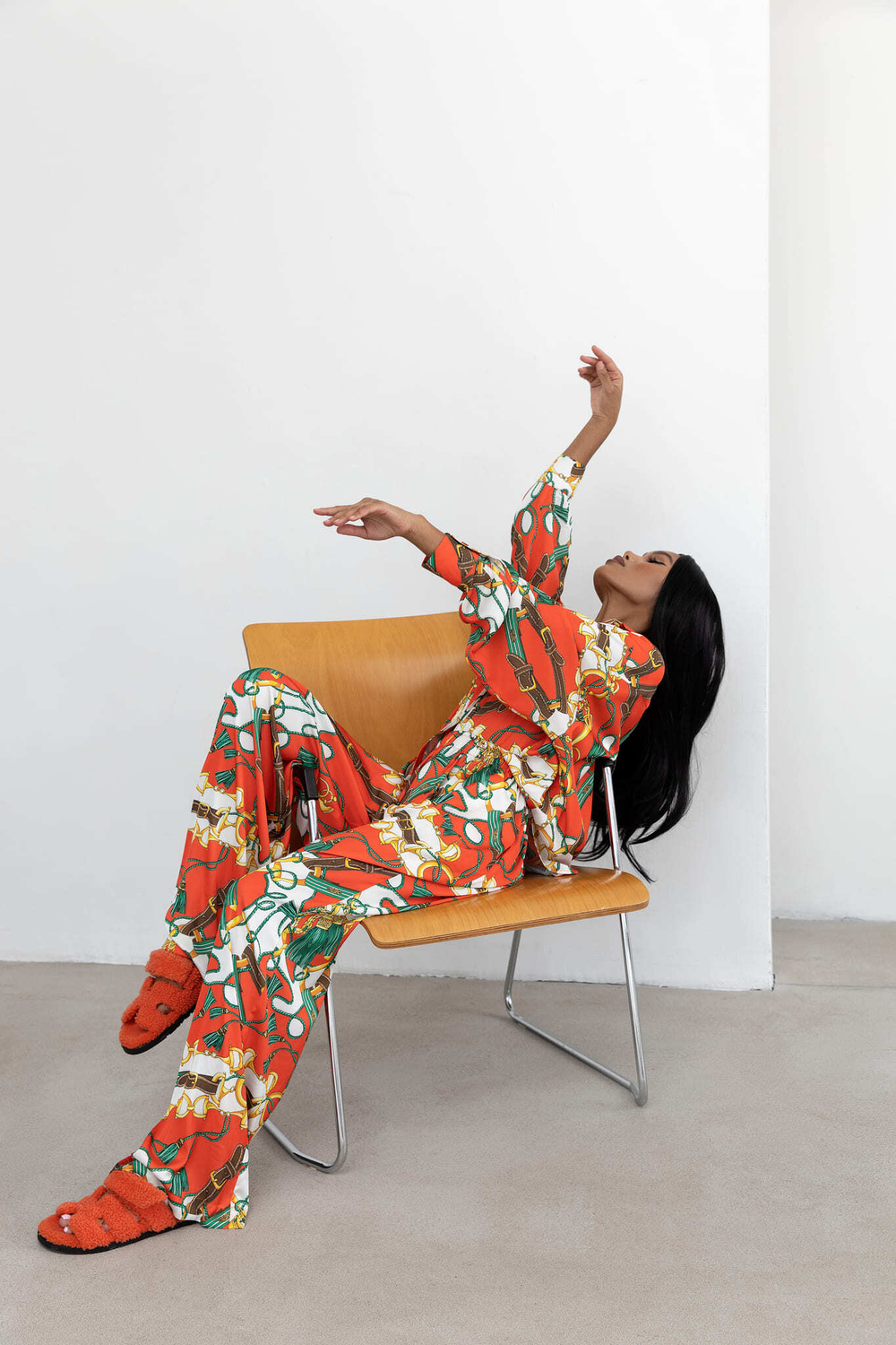 Пижамные брюки городского стиля из шелка, оранжевый