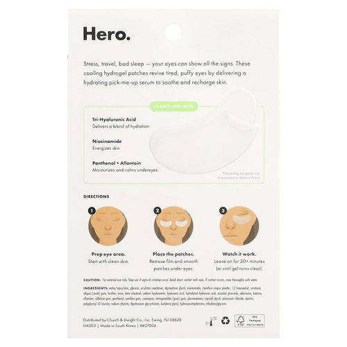 Hero Cosmetics, Mighty Patch®, от усталости глаз, 6 гидрогелевых патчей