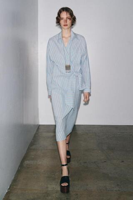 ZARA ПЛАТЬЕ НА ЗАПАХ В ПОЛОСКУ — ZW COLLECTION, СИНИЙ