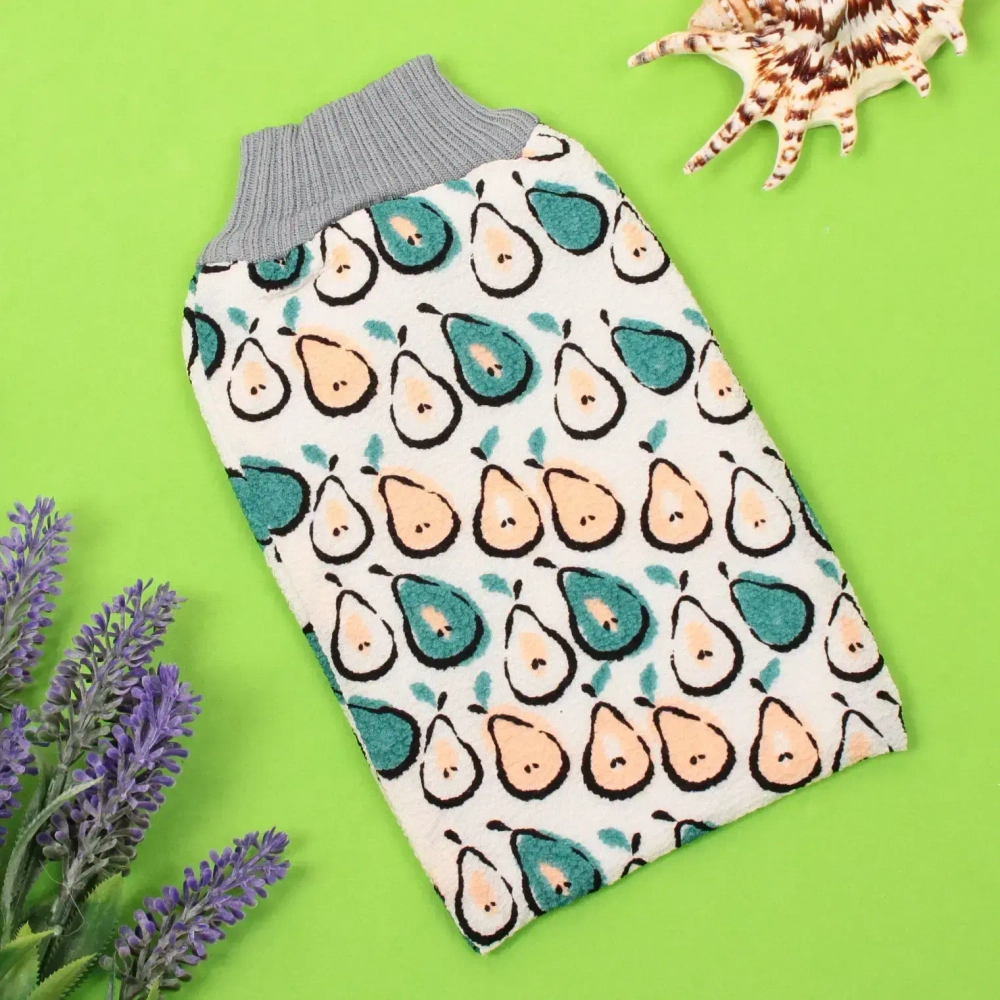 Мочалка - варежка скрaбирующая «Premium - DEPALMA», цвет белый / малахит, 22.5*14.5см (ZIPпакет)