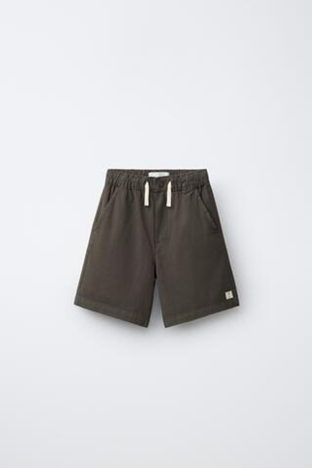 ZARA ХЛОПКОВЫЕ ШОРТЫ-БЕРМУДЫ С ЭЛАСТИЧНЫМ ПОЯСОМ, КОРИЧНЕВЫЙ