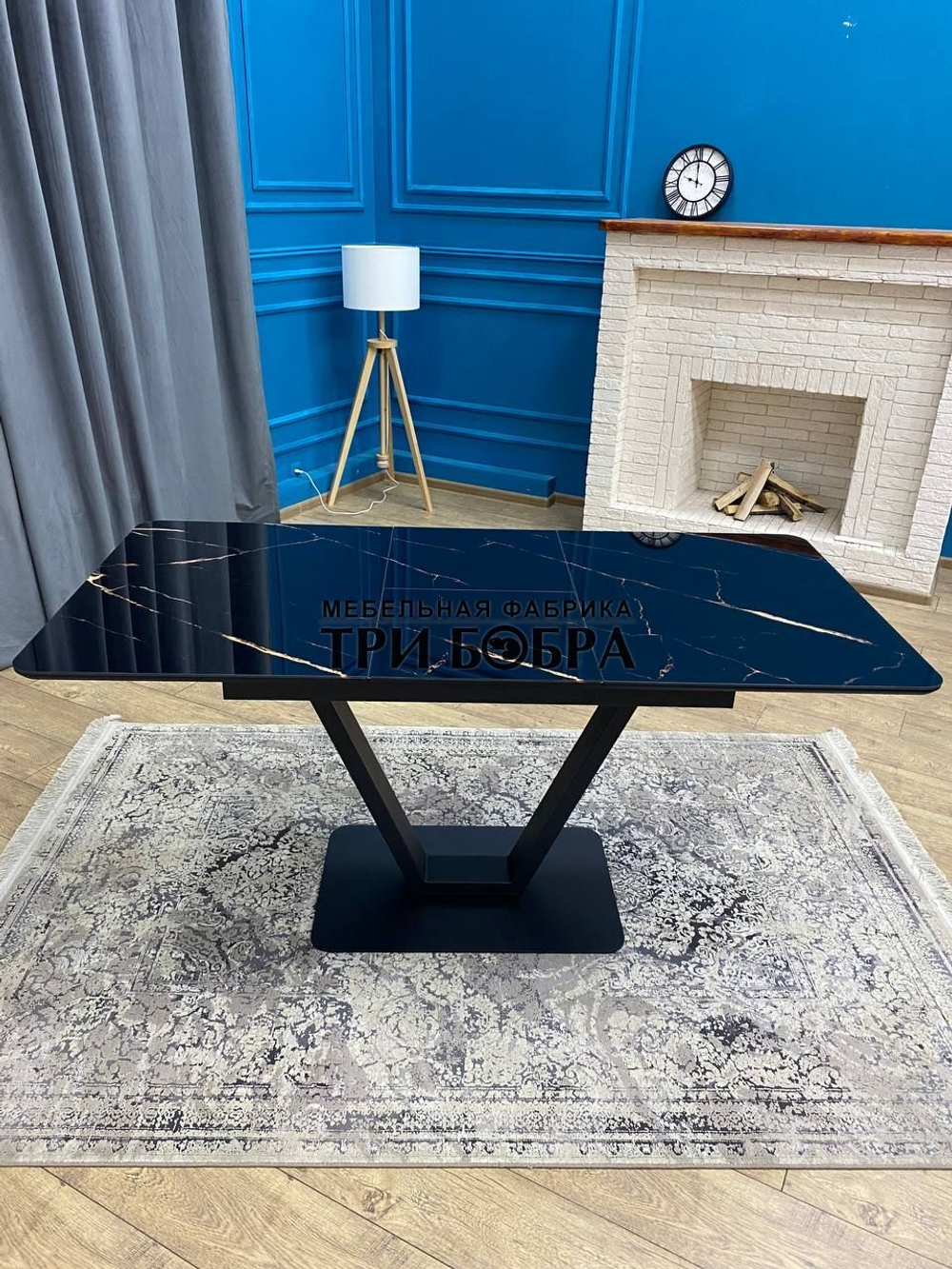 Кухонный раздвижной стол "Леон", черный мрамор