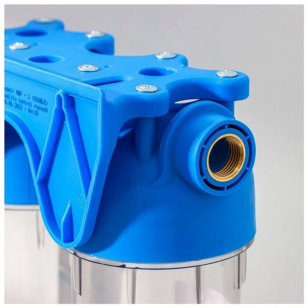 Фильтр для воды АКВАБРАЙТ магистральный, 1/2 ", 2-х ступенчатый, прозрачные корпуса, Slim Line 10, в комплекте кронштейн и ключ (АБФ-2 1/2)