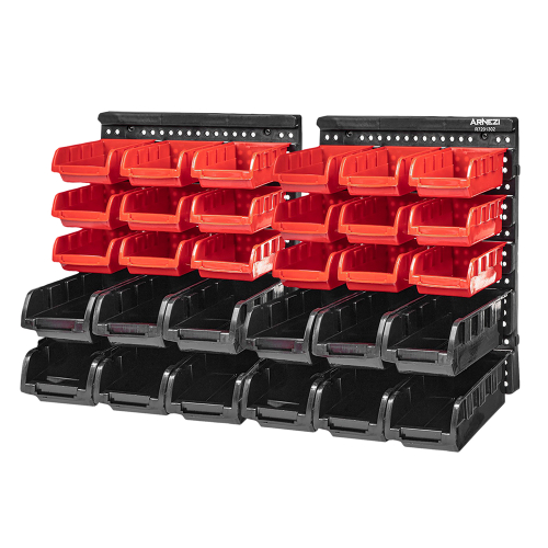 Настенный стеллаж-органайзер для хранения метизов (640х375х15), 30 лотков (18-109х90х50, 12-160х102х75) ARNEZI R7201302