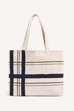 ZARA БОЛЬШАЯ СУМКА ЧЕРЕЗ ПЛЕЧО В ПОЛОСКУ, ЭКРЮ