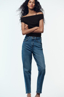 ZARA ДЖИНСЫ MOM FIT COMFORT Z.01 С ВЫСОКОЙ ПОСАДКОЙ, СИНИЙ