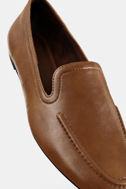 ZARA КОЖАНЫЕ ЛОФЕРЫ С ВЫСОКИМ РАНТОМ, КОРИЧНЕВЫЙ