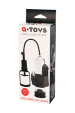 Вакуумная помпа A-toys с вибропулей и эрекционными кольцами (Цвет: прозрачный)