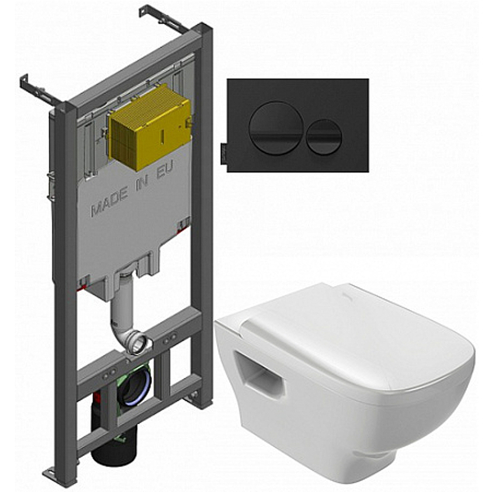 Унитаз c инсталляцией Jacob Delafon Struktura, сиденье тонкое микролифт, клавиша черная E21750RU-00