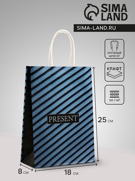 Пакет подарочный крафт Present, 18×8×25 см, 10719863, Китай