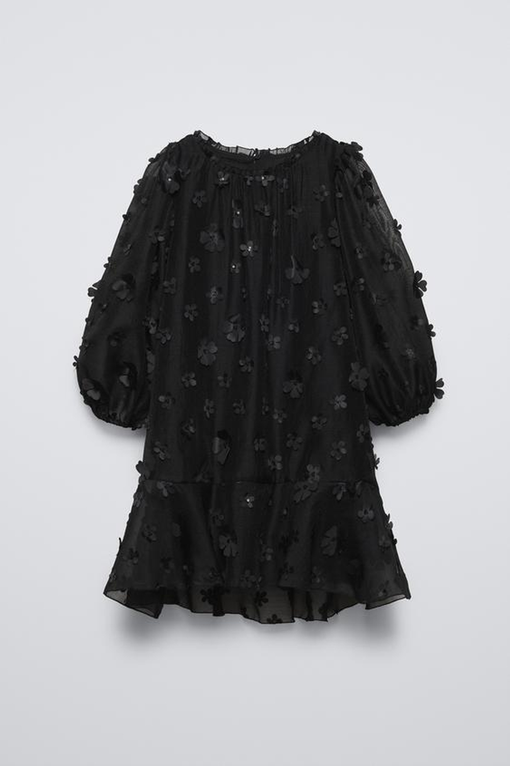 ZARA ПЛАТЬЕ ИЗ ОРГАНЗЫ С ЦВЕТОЧНЫМ ПРИНТОМ, ЧЕРНЫЙ