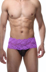 Мужские фиолетово-черные трусы с пикантной шнуровкой (Размер: L-XL) (Цвет: фиолетовый с черным)