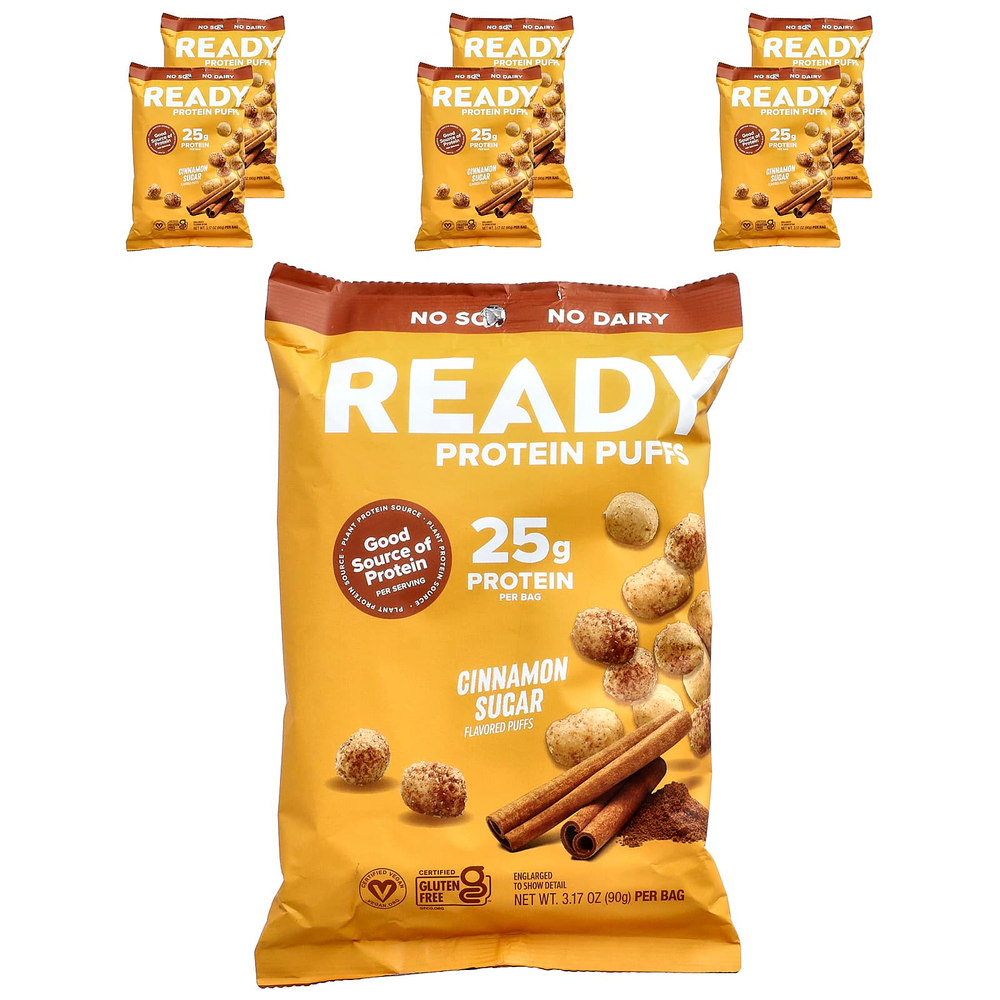 Ready, Protein Puffs, сахар с корицей, 6 пакетиков по 90 г (3,17 унции)