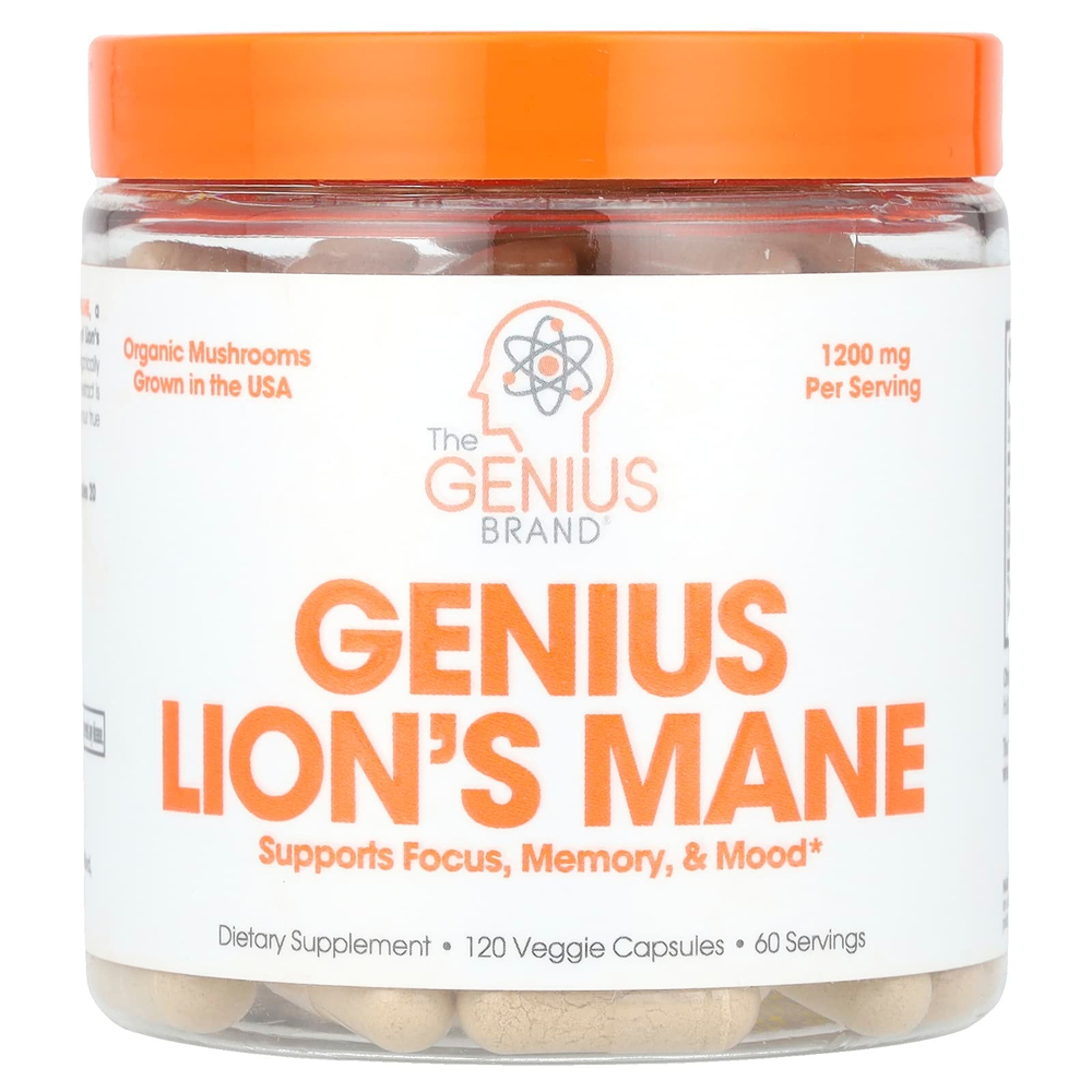 The Genius Brand, ежовик гребенчатый Genius, 120 растительных капсул (600 мг в 1 капсуле)