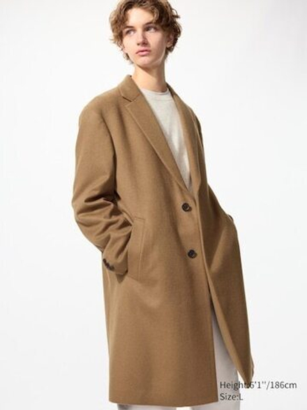 UNIQLO Пальто из шерсти и кашемира Chesterfield, коричневый