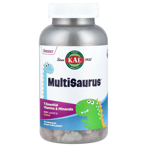 KAL, MultiSaurus®, ягоды, виноград и апельсин, 180 жевательных таблеток