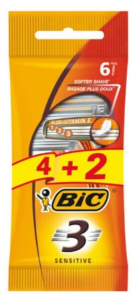 Bic одноразовые станки Bic-3 Sensitive 4+2 шт