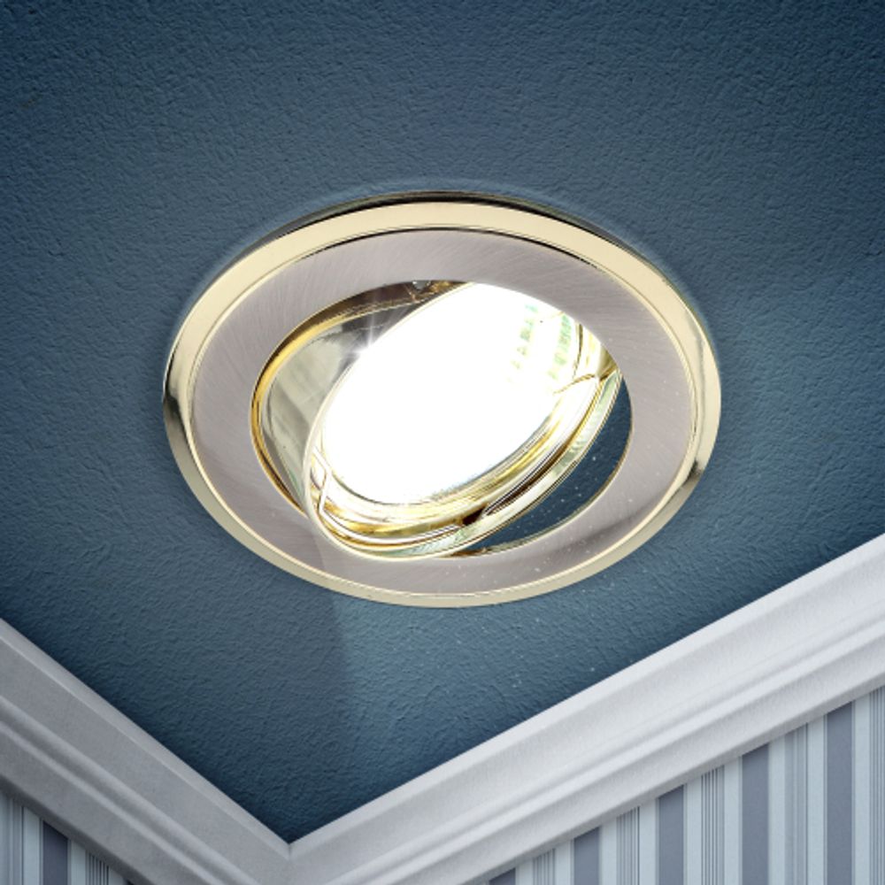 Светильник встраиваемый ЭРА KL22 А SN/G под лампу MR16 GU5.3 сатин никель/золото | Литые встраиваемые светильники