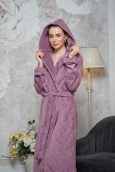 Халат женский длинный с капюшоном EMILY Черничный