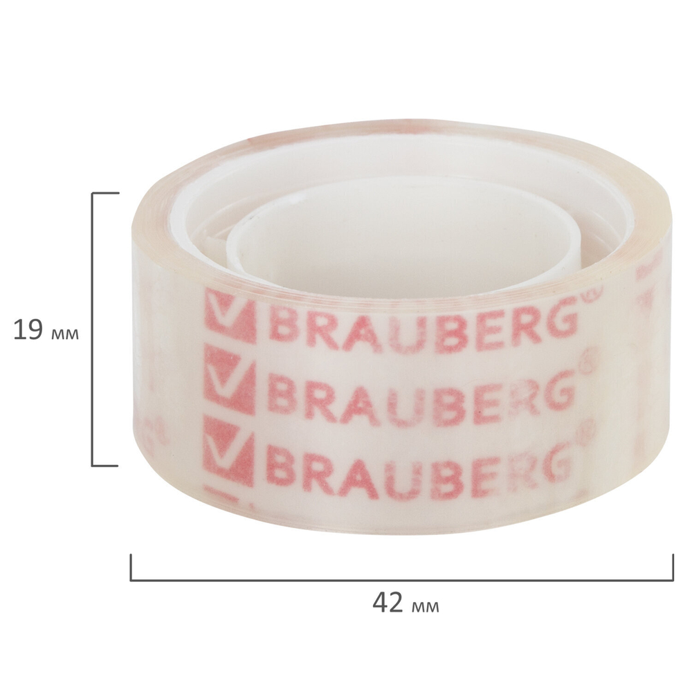 Клейкие ленты 19 мм х 10 м канцелярские BRAUBERG комплект 12 шт. прозрачные (5 штук в упаковке)