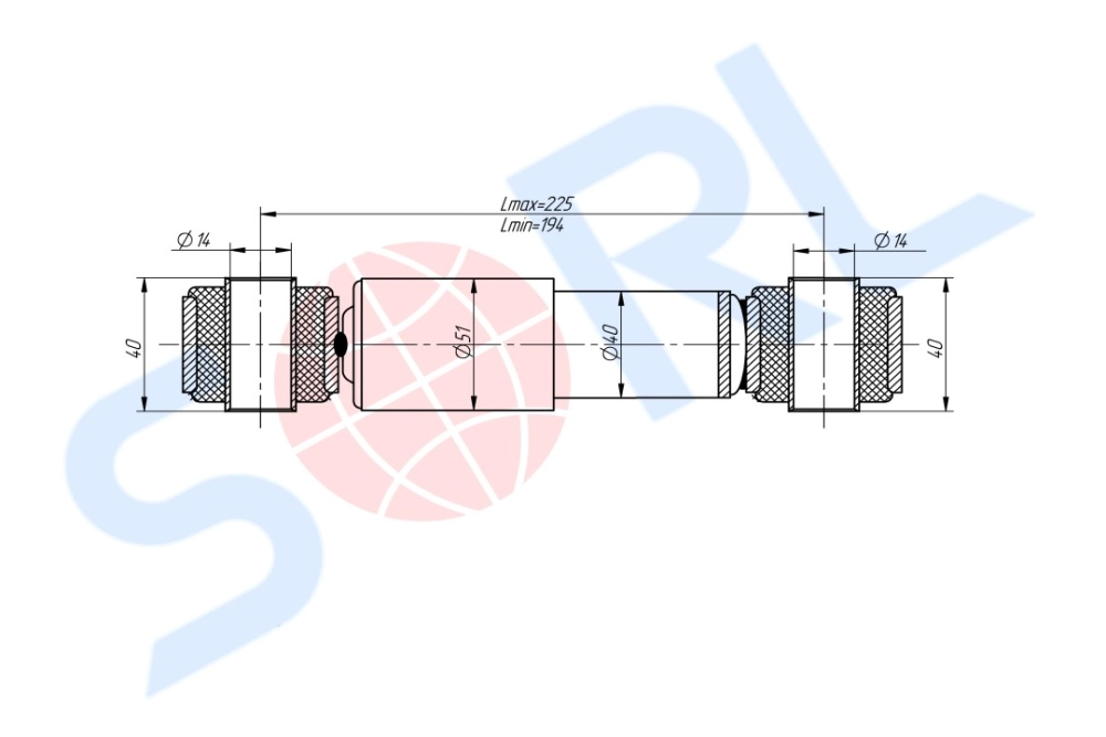 Амортизатор кабины 194/225, O/O, 14x40/14x40 DAF (CB0047) SORL