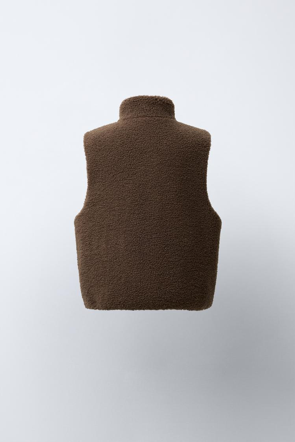 ZARA ДВУСТОРОННИЙ ЖИЛЕТ ИЗ ИСКУССТВЕННОЙ ОВЧИНЫ, КОРИЧНЕВЫЙ