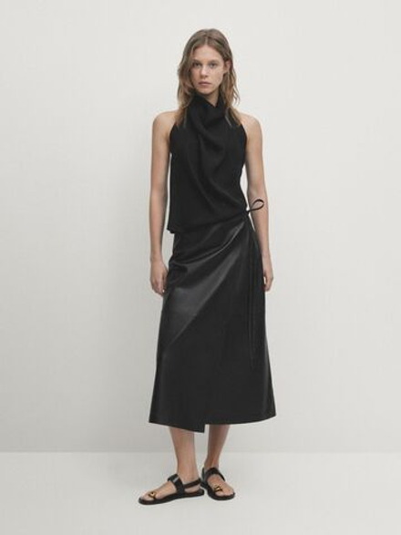 Massimo Dutti Топ с горловиной халтер и сборками, черный