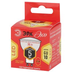 Лампочка светодиодная ЭРА RED LINE ECO LED MR16-5W-827-GU10 GU10 5Вт софит теплый белый свет | Лампы cветодиодные Точечные (Софиты) (MR, PAR)