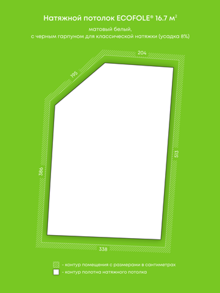 Матовый натяжной потолок 16.7 м2