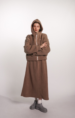 Юбка-трапеция из плюшевой ткани, какао