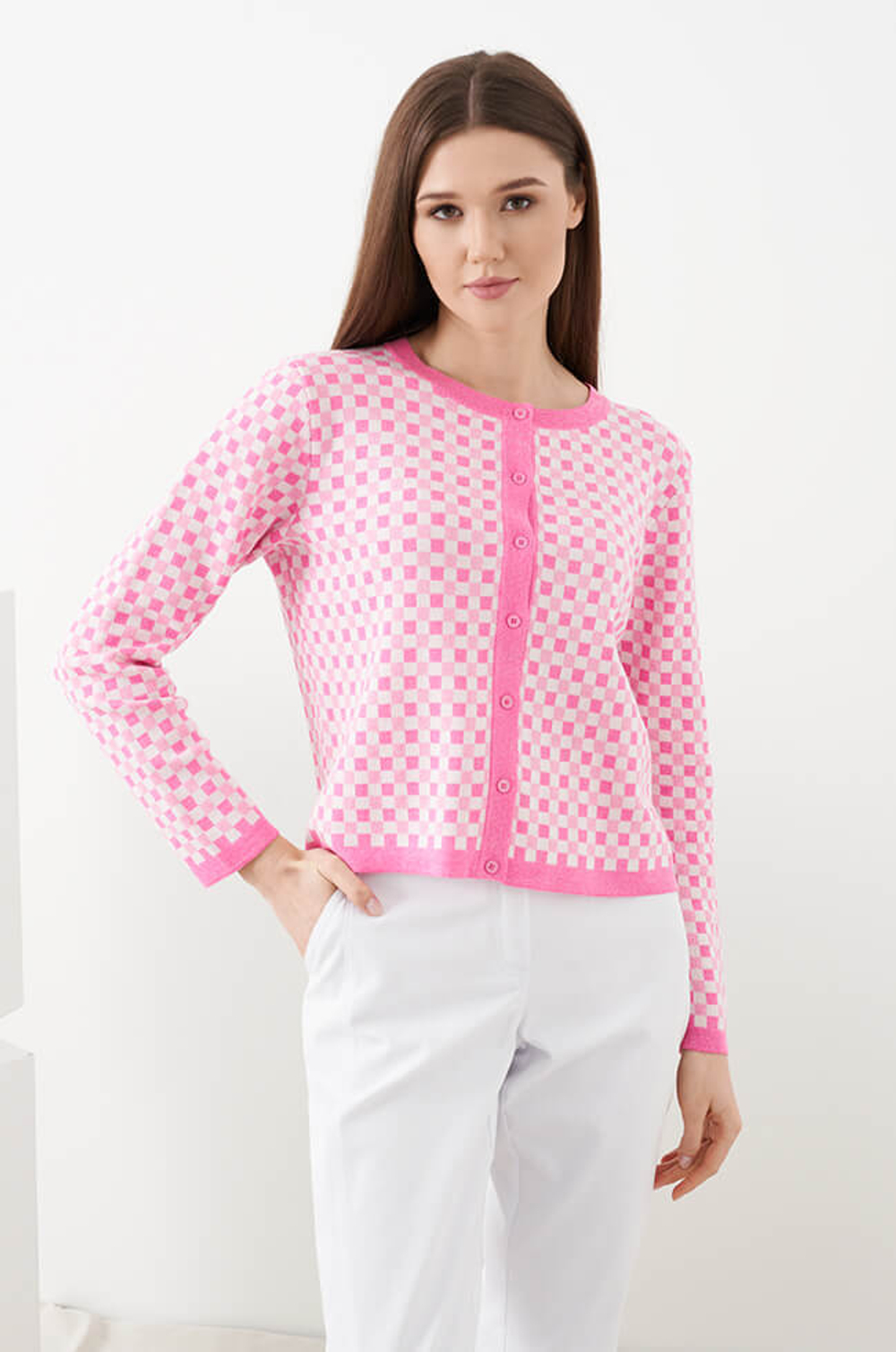 1826 Жакет женский (розовый клетка)