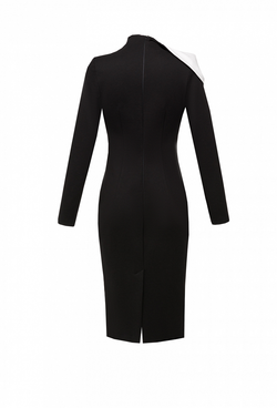 Трикотажное платье-футляр с воротником в виде розы 02-01-21 FW